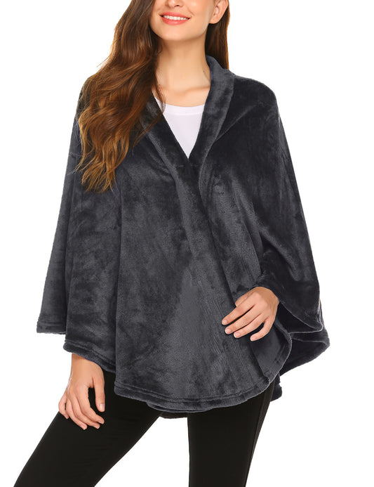 Ekouaer Flannel Faux Poncho for Women Lightweigh Blanket Warm TV Shawl Winter Coat Sweater Cape