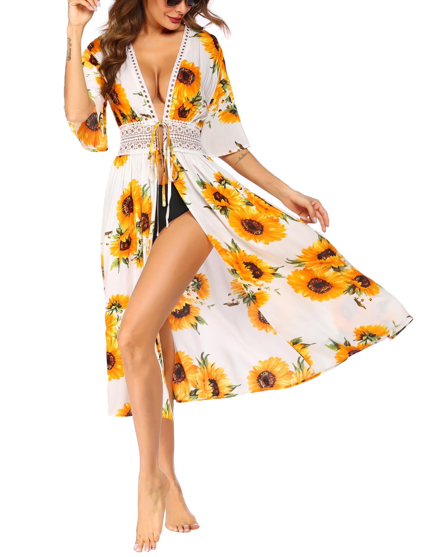 Ekouaer Women's Swimwear Cover Ups Open Front Beach Bikini Swimsuit Cardigan Cover Up Long Flowy Beachwear