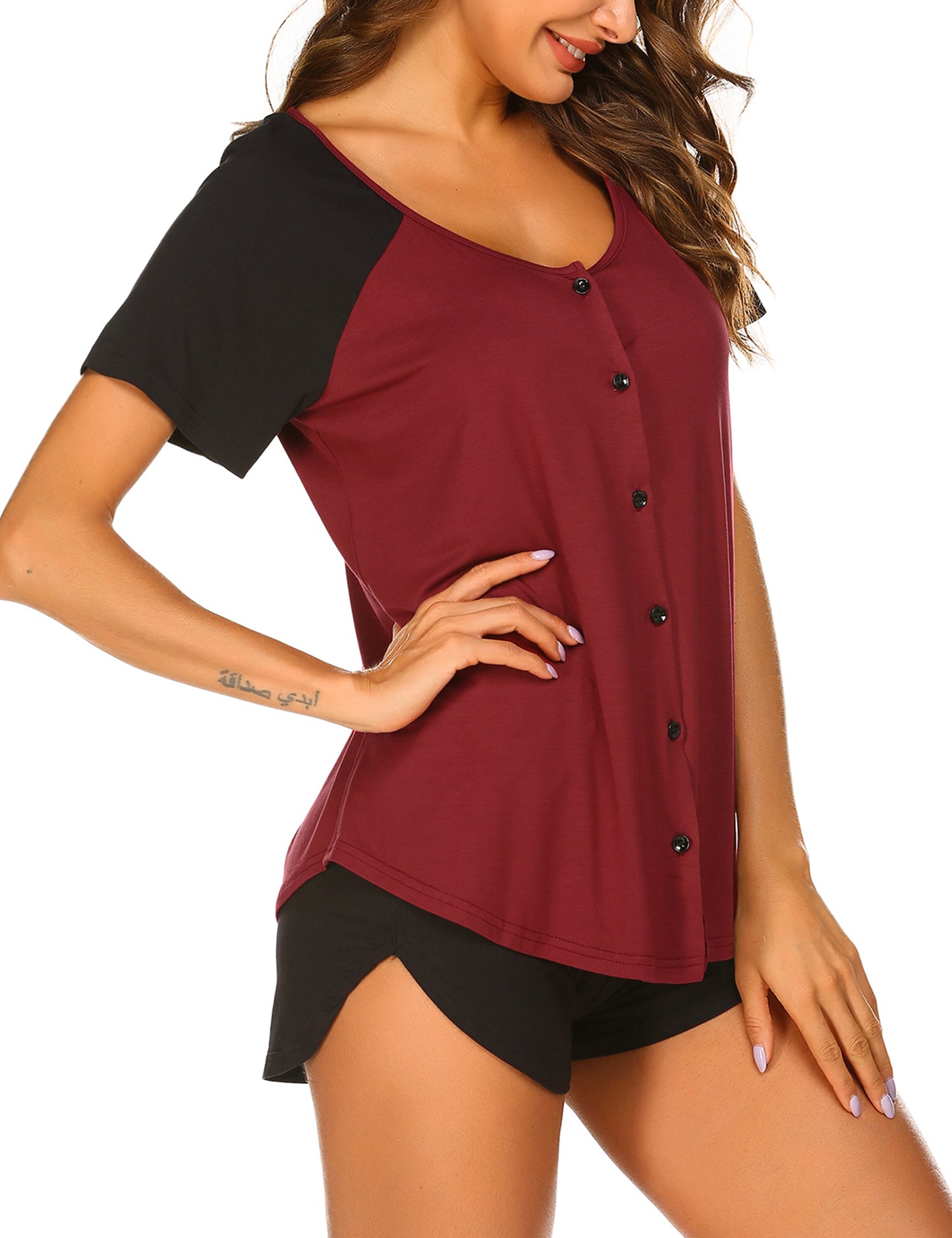 Ekouaer Women's Pajama Short Sleeve Sleepwear Soft Pj Set Cotton Top and Shorts Pajamas Set