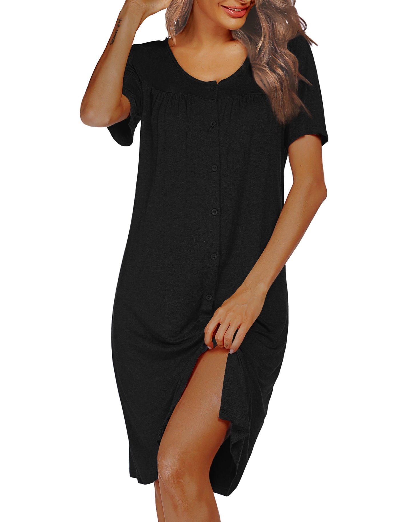 Ekouaer Women's O-Neck Nightgown Short Sleeve Button Down Soft Sleepwear Loose Fit Nightshirt