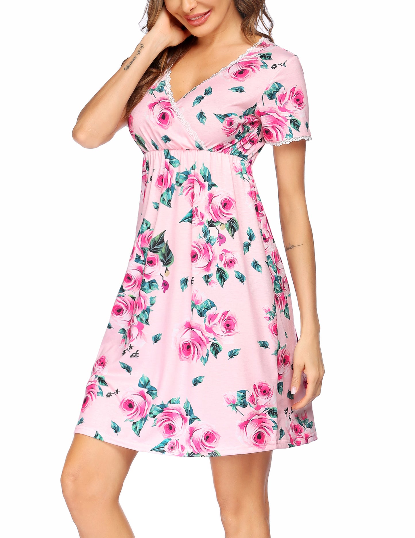 Ekouaer Nursing Nightgown Delivery and Labor Gown for Hospital Short Sleeve Maternity Breastfeeding Dress