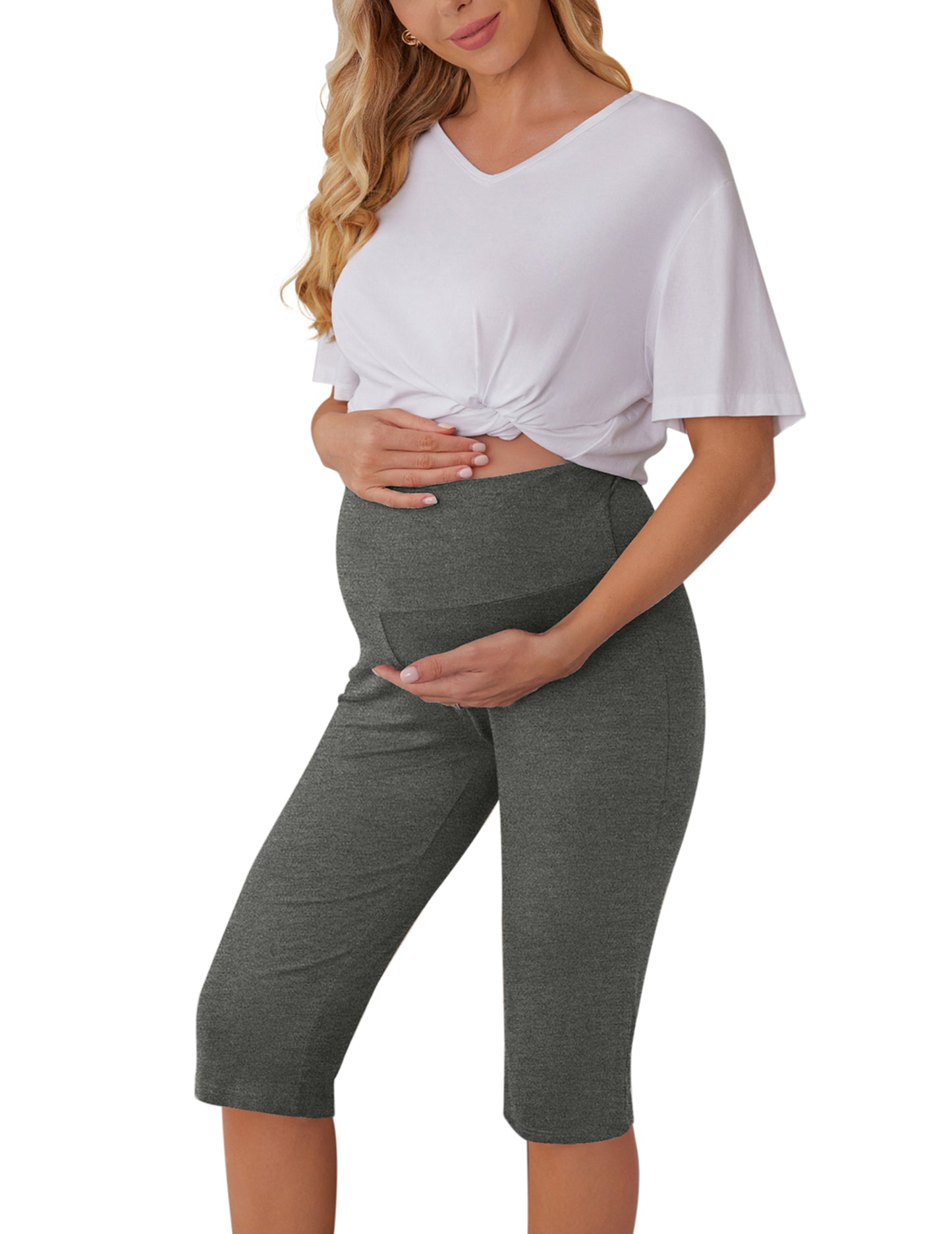Ekouaer Maternity Shorts for Women Maternity Capris Yoga Pregnancy Short Pants Soft Joggers Lounge Bottoms