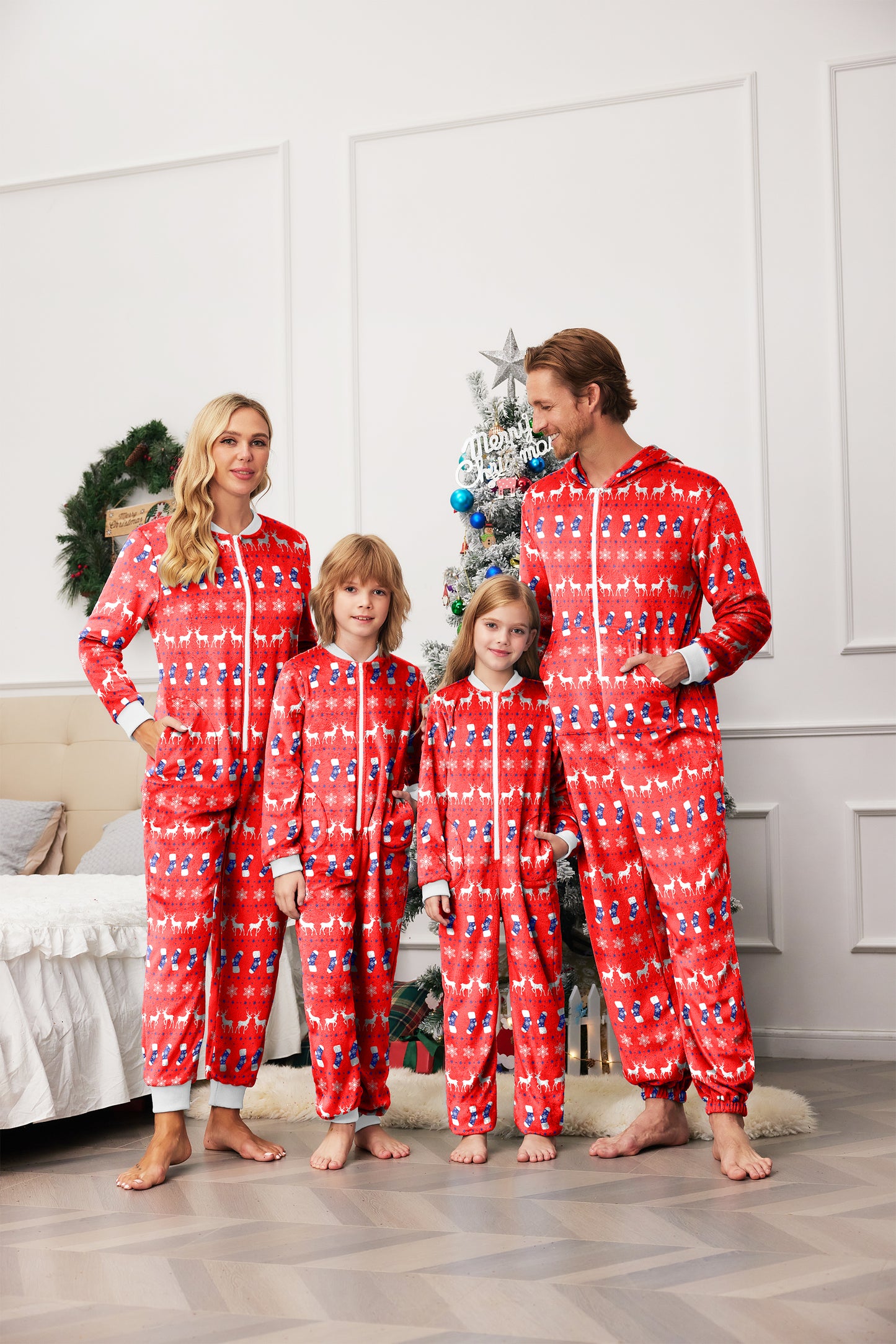 Ekouaer Mens Onesie Christmas Hoodie Fleece One Piece Pajamas Zipper Up Flannel Adult Pjs  Christmas Red L