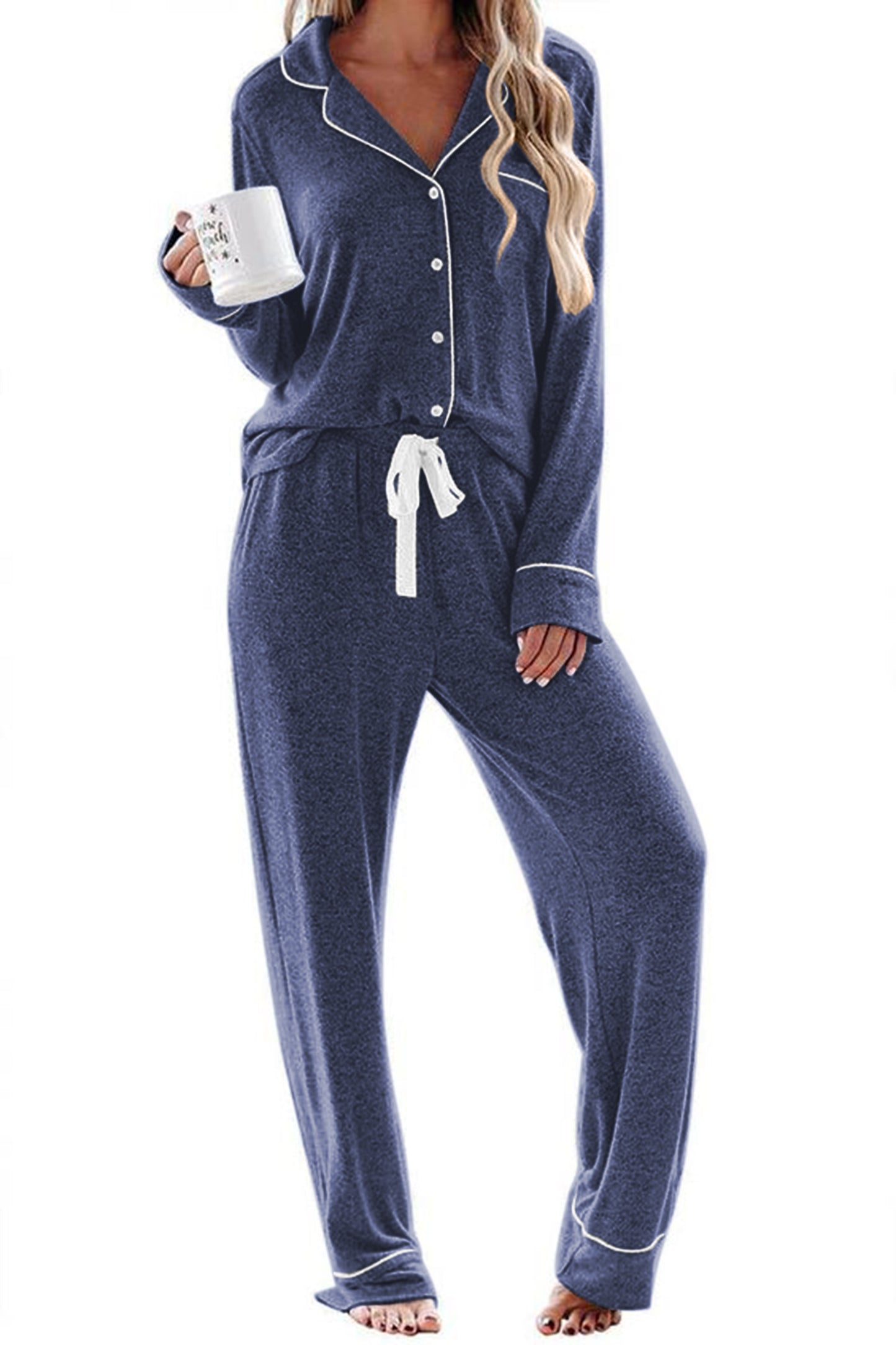 Ekouaer Women's Pajamas Long Sleeve Sleepwear Casual Button Down Loungewear Soft Pjs Set