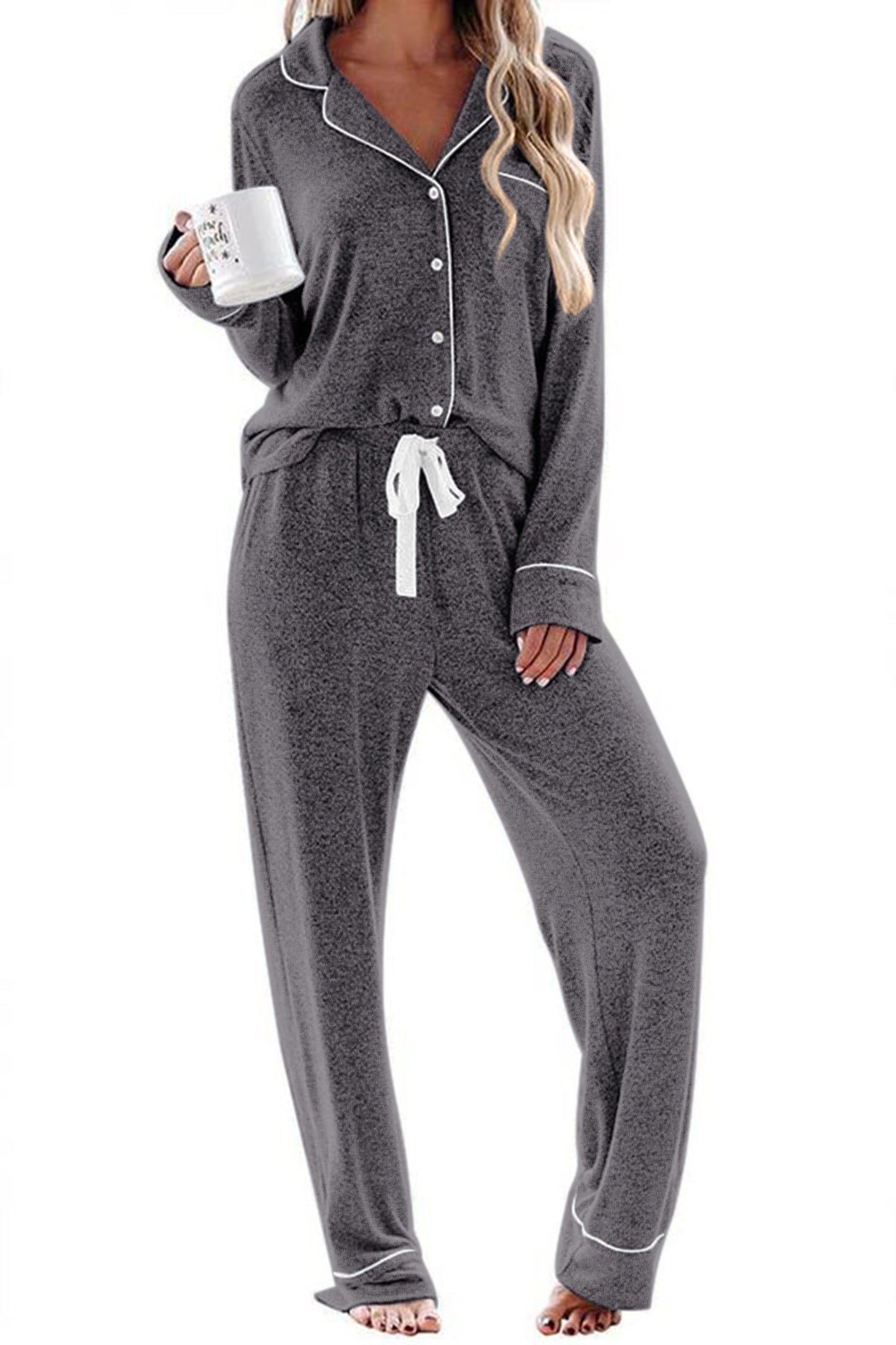 Ekouaer Women's Pajamas Long Sleeve Sleepwear Casual Button Down Loungewear Soft Pjs Set