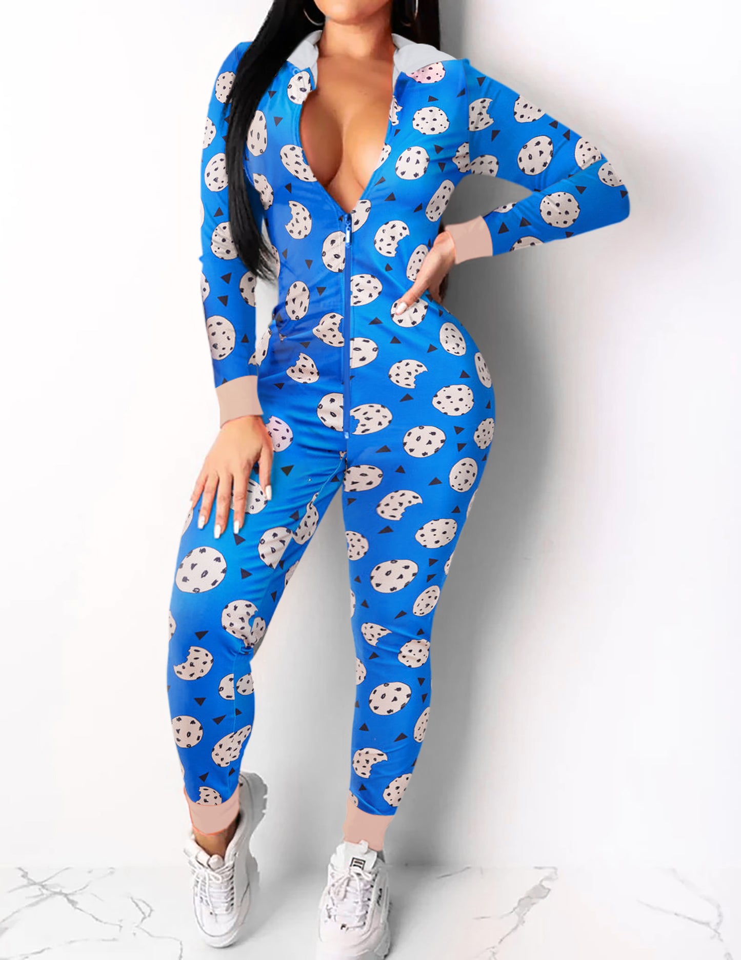 Ekouaer Christmas Onesie Women Sexy Pajamas Zipper Halloween Onepiece Bodycon Outfit Jumpsuit Costume
