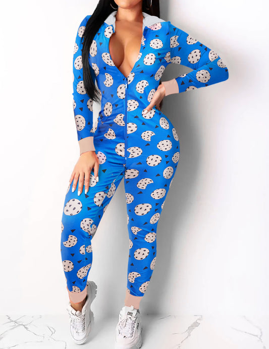 Ekouaer Christmas Onesie Women Sexy Pajamas Zipper Halloween Onepiece Bodycon Outfit Jumpsuit Costume