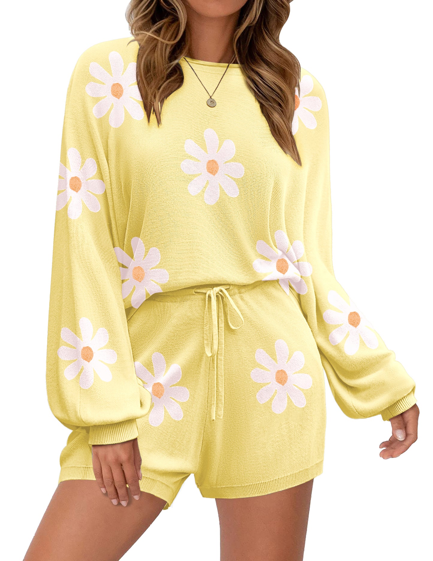 Ekouaer Knit Pajamas Set for Women Lounge Wear Sets Long Sleeve Sweatsuit Matching 2 Piece Outfits Casual Sweater Sets