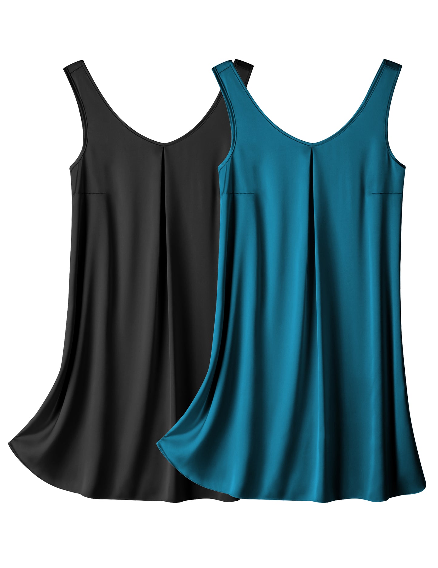 Ekouaer Women's 2 Pack Satin Silk Nightgown Sleeveless Sleep Dress V Neck Nightshirt Soft Tank Pleated Nightdress
