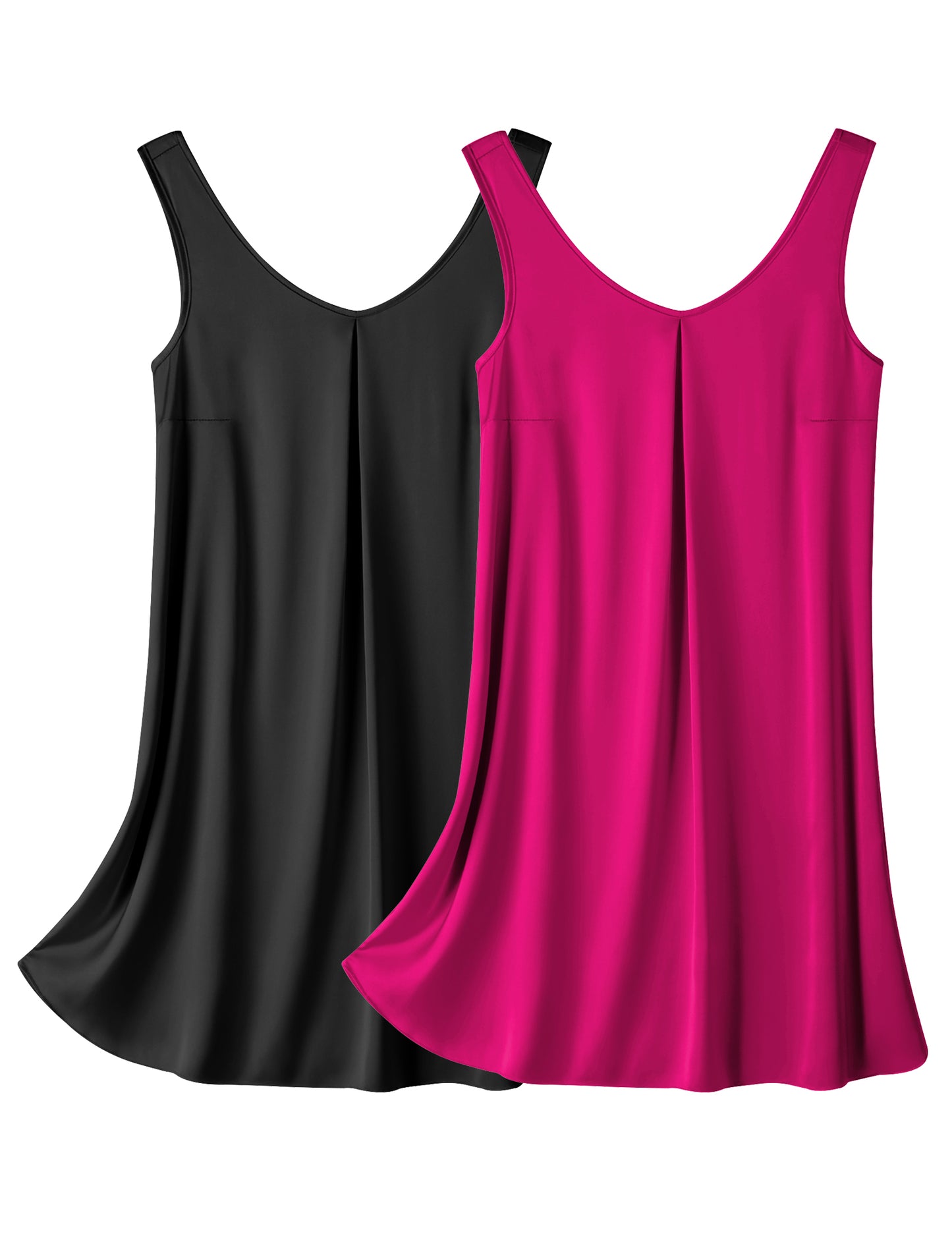 Ekouaer Women's 2 Pack Satin Silk Nightgown Sleeveless Sleep Dress V Neck Nightshirt Soft Tank Pleated Nightdress