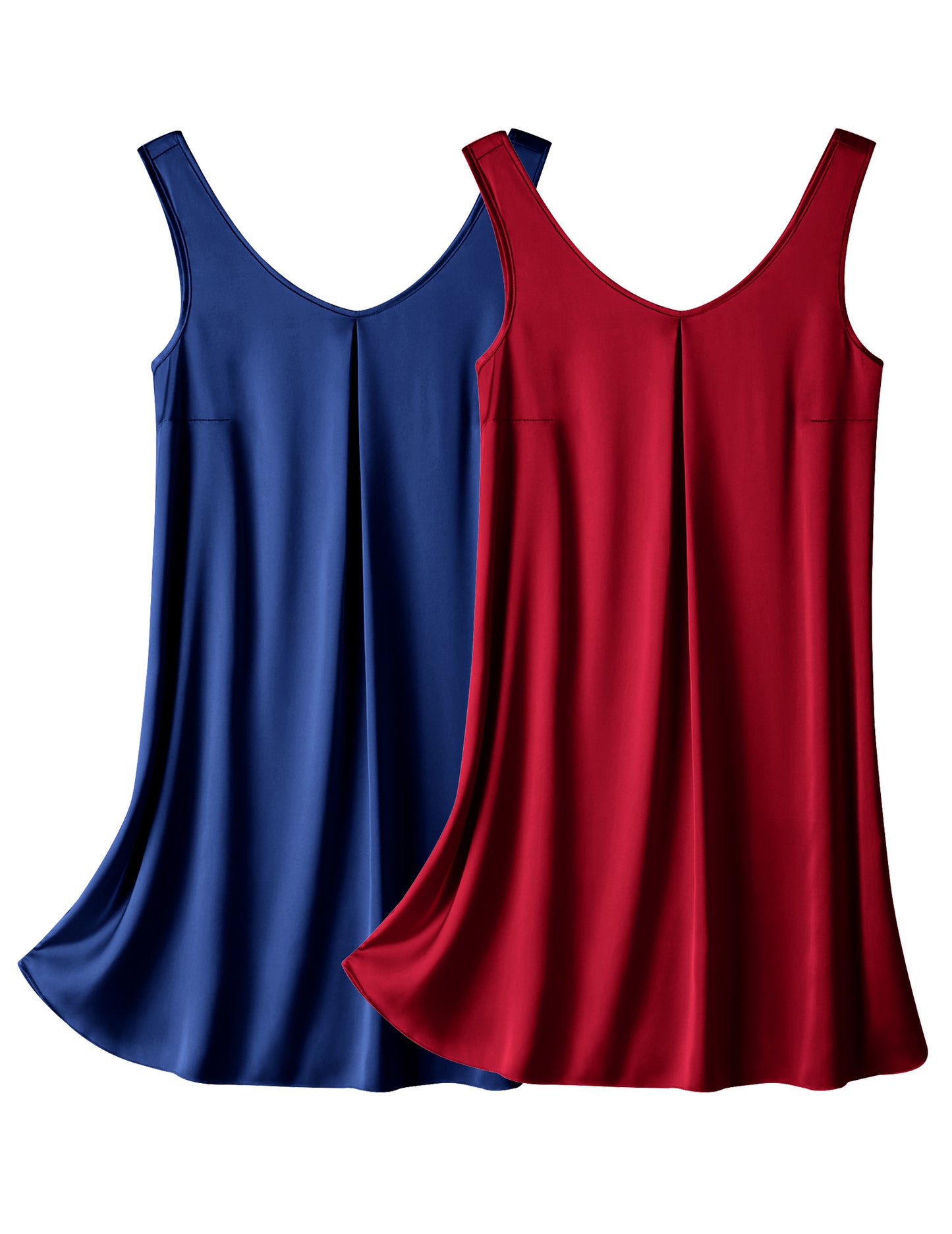 Ekouaer Women's 2 Pack Satin Silk Nightgown Sleeveless Sleep Dress V Neck Nightshirt Soft Tank Pleated Nightdress