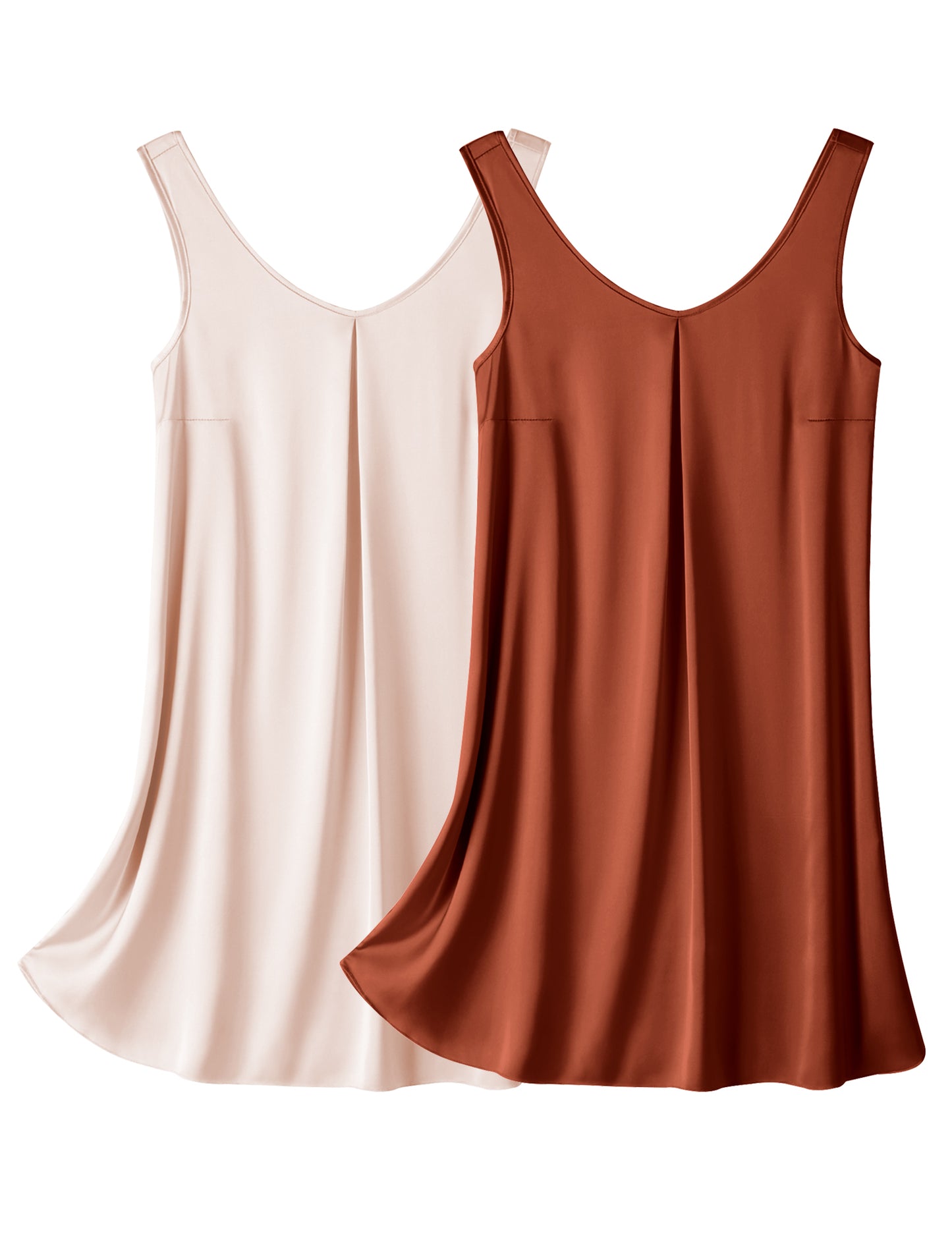 Ekouaer Women's 2 Pack Satin Silk Nightgown Sleeveless Sleep Dress V Neck Nightshirt Soft Tank Pleated Nightdress