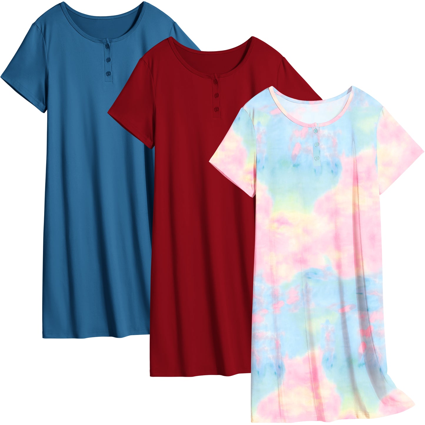 Ekouaer 3 Pack Women's Sleepshirts Soft Sleepwear Short Sleeve T-Shirt Nightgowns Casual Sleepdress Nightshirts