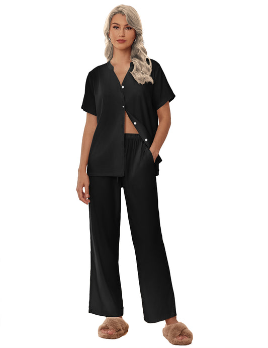 Ekouaer Women Pajamas Set Short Sleeve Button Down Sleepwear Soft Pjs Loungewear Pants Set