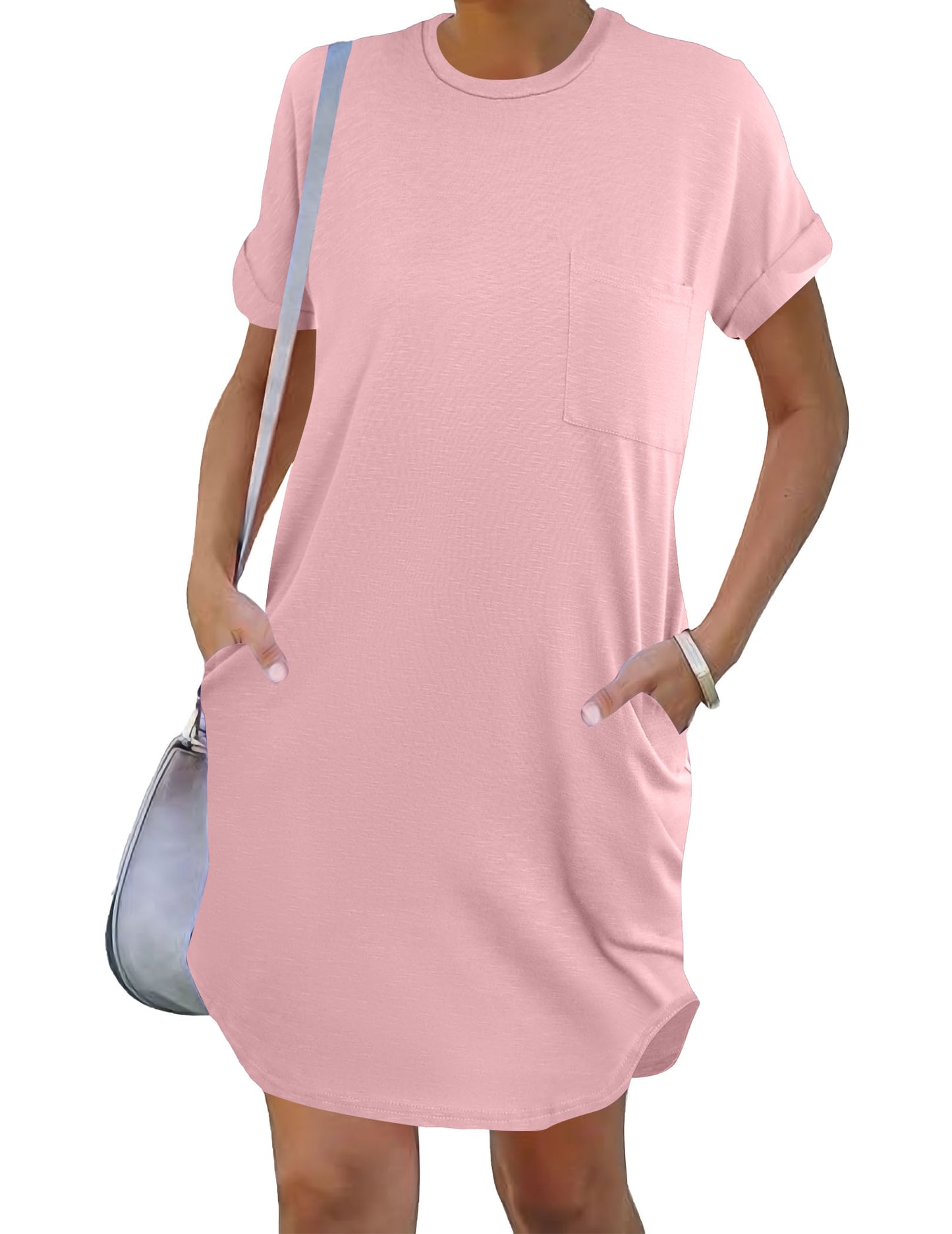 Ekouaer Tshirt Nightgowns for Women Slub-Knit Sleepshirt Soft Night Gown Casual Sleepwear Night Shirt with Pockets