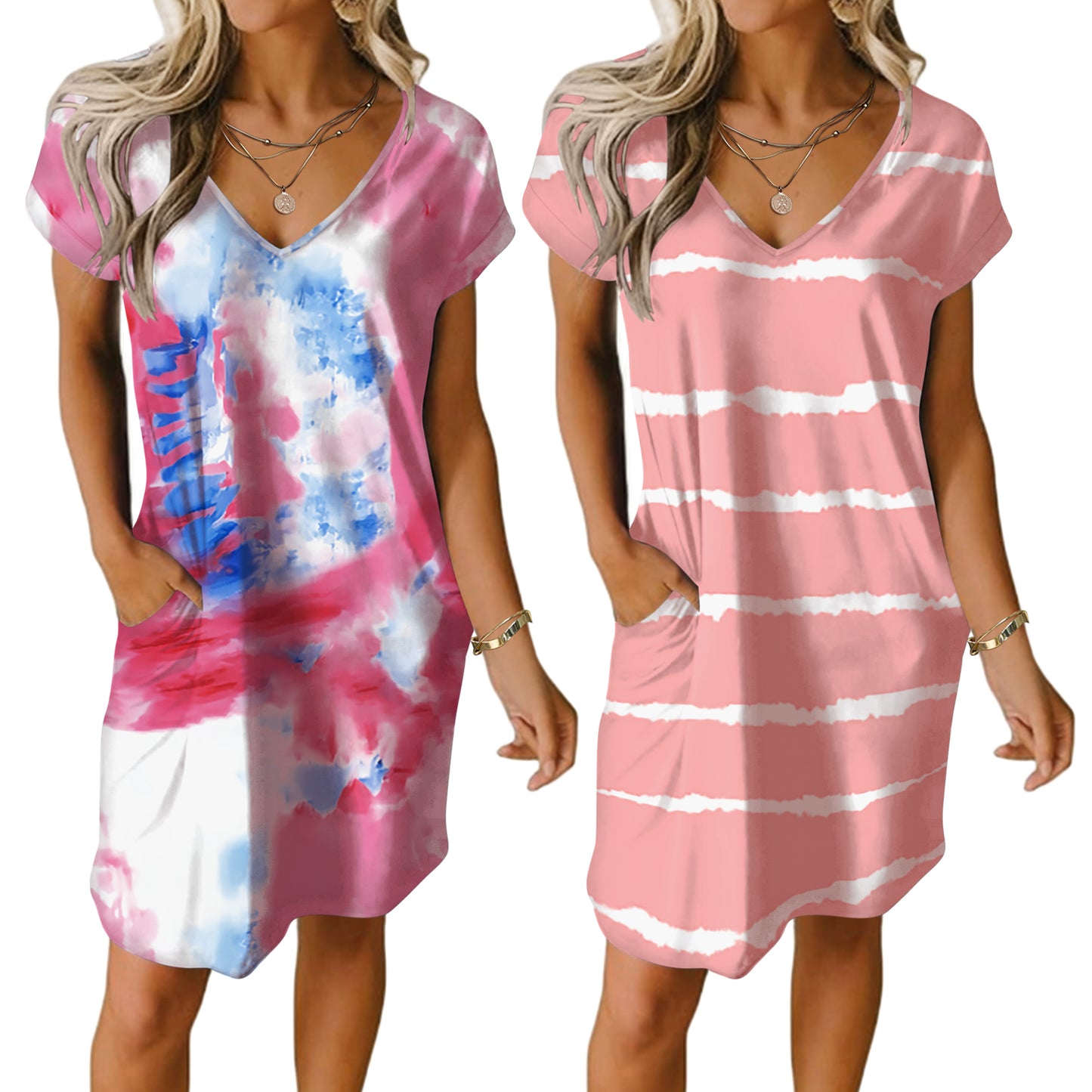 Ekouaer Womens 2 Pack Nightgown V Neck Sleepshirt Short Sleeve Nightshirt Soft Sleep Dress with Pockets
