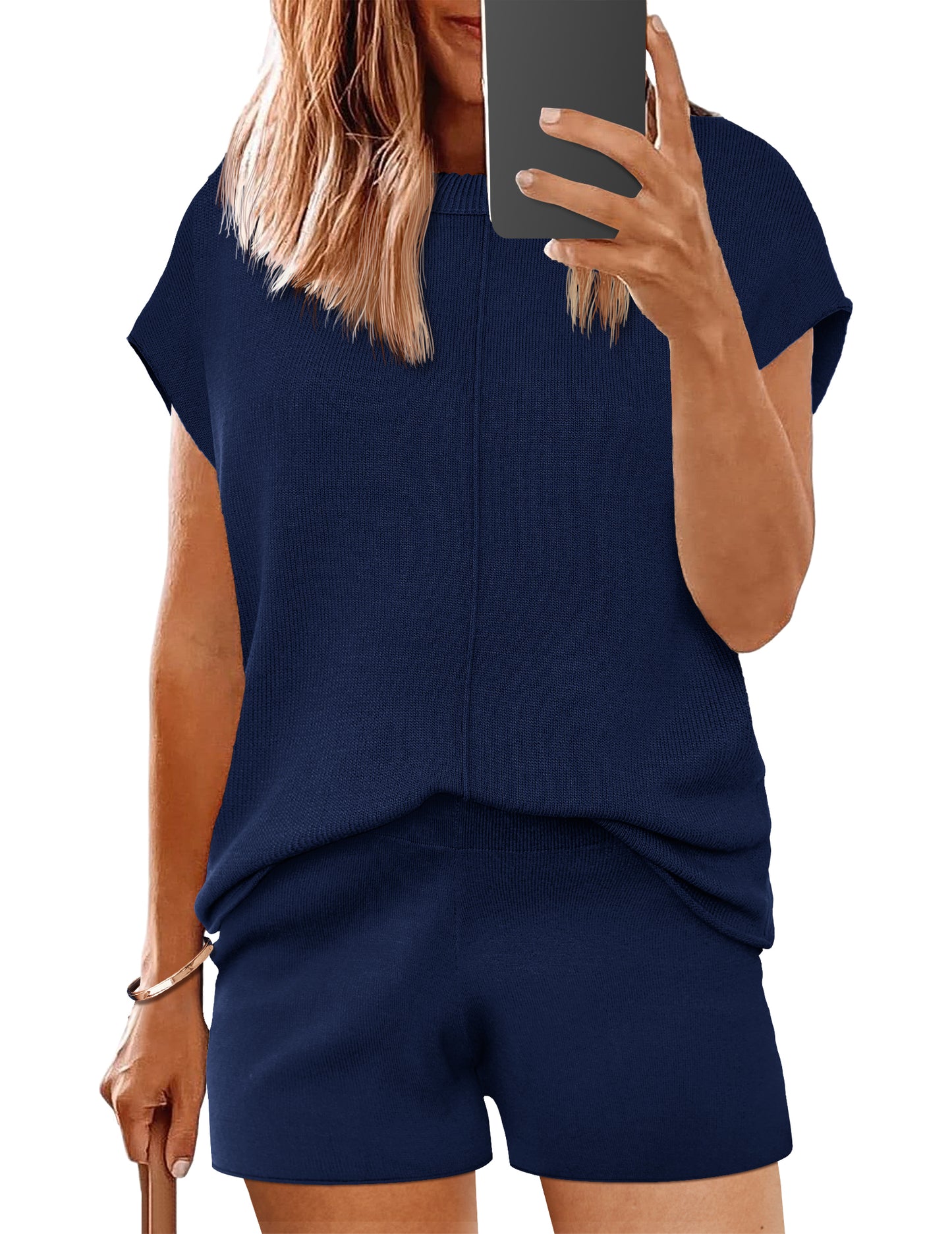 Ekouaer Women's Pajamas Cap Sleeve Knit Lounge Set 2 Piece Soft Pjs Loungewear Sweater Sets