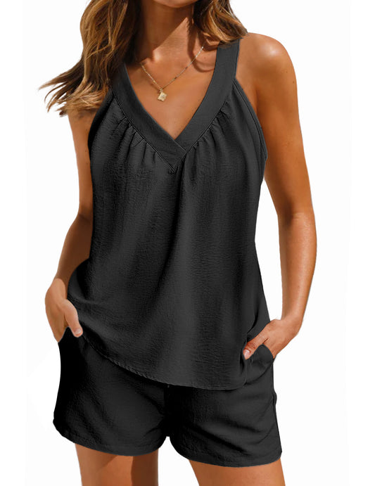Ekouaer Lounge Sets for Women 2 Piece Summer Pajamas Tank Top Shorts Set Comfy Loungewear Cute Beach Vacation Outfits