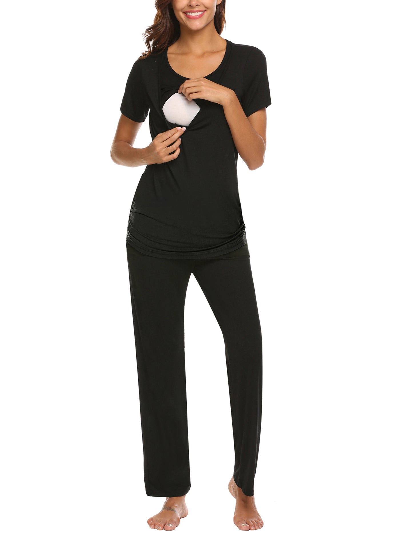Ekouaer Women Maternity Nursing Pajama Set Breastfeeding Sleepwear Set Short Sleeve Top & Pants Postpartum Pajamas