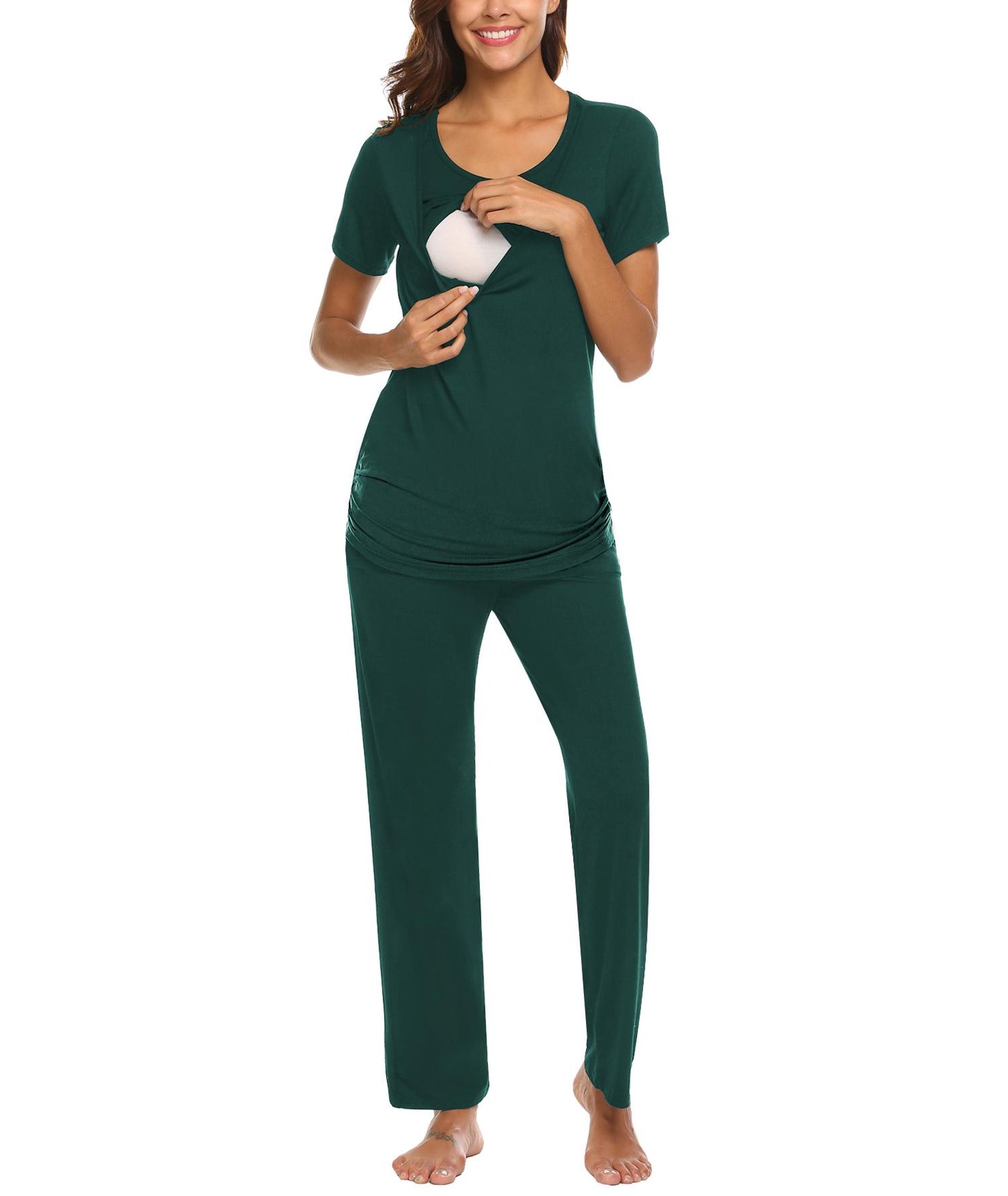 Ekouaer Women Maternity Nursing Pajama Set Breastfeeding Sleepwear Set Short Sleeve Top & Pants Postpartum Pajamas