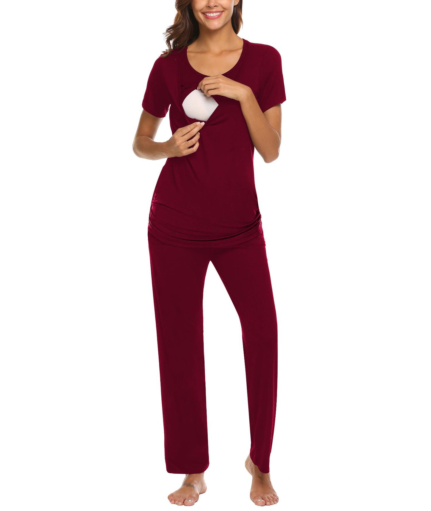 Ekouaer Women Maternity Nursing Pajama Set Breastfeeding Sleepwear Set Short Sleeve Top & Pants Postpartum Pajamas