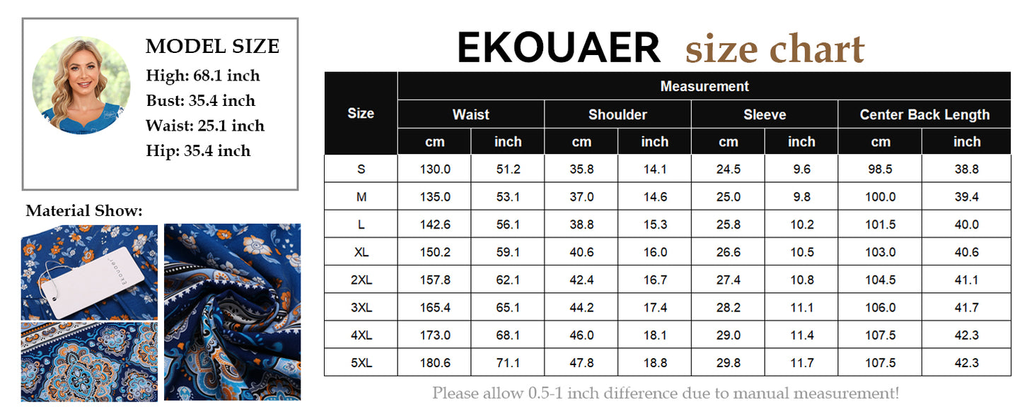 Ekouaer Womens Nightgown Short Sleeve House Dress with Pockets-Floral Print Mumu Dress