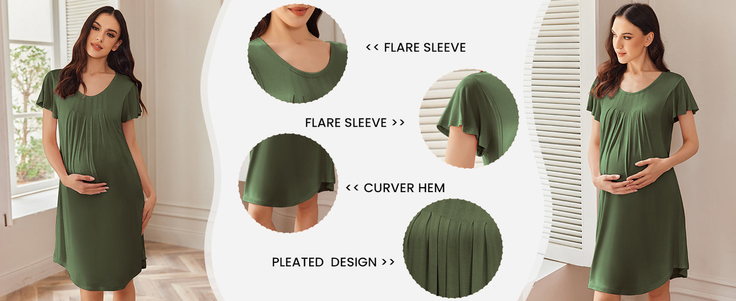 Ekouaer Nursing Nightown Labor and Delivery Gown for Hospital Pleated Breastfeeding Dress Short Sleeve Maternity Sleepwear