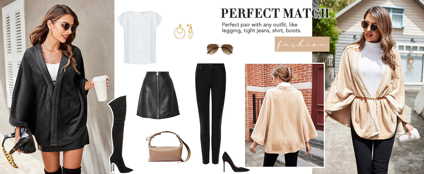 Ekouaer Flannel Faux Poncho for Women Lightweigh Blanket Warm TV Shawl Winter Coat Sweater Cape