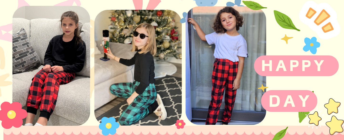 Ekouaer Boys Jogger Pajama Pants Long Plaid Pj Pants Elastic Waistband Lounge Pants with Pockets