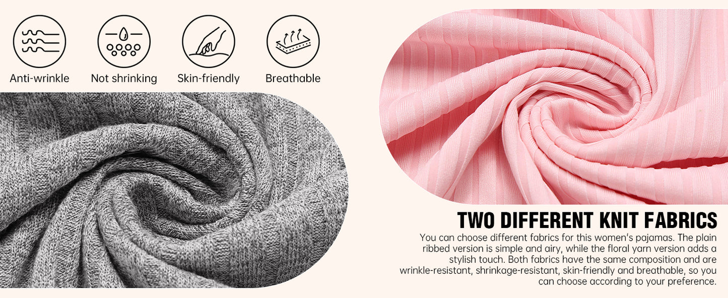 Ekouaer Pyjama Damen Herbst Schlafanzug Kurzarm Lang Hose Rippen Nachtw?sche