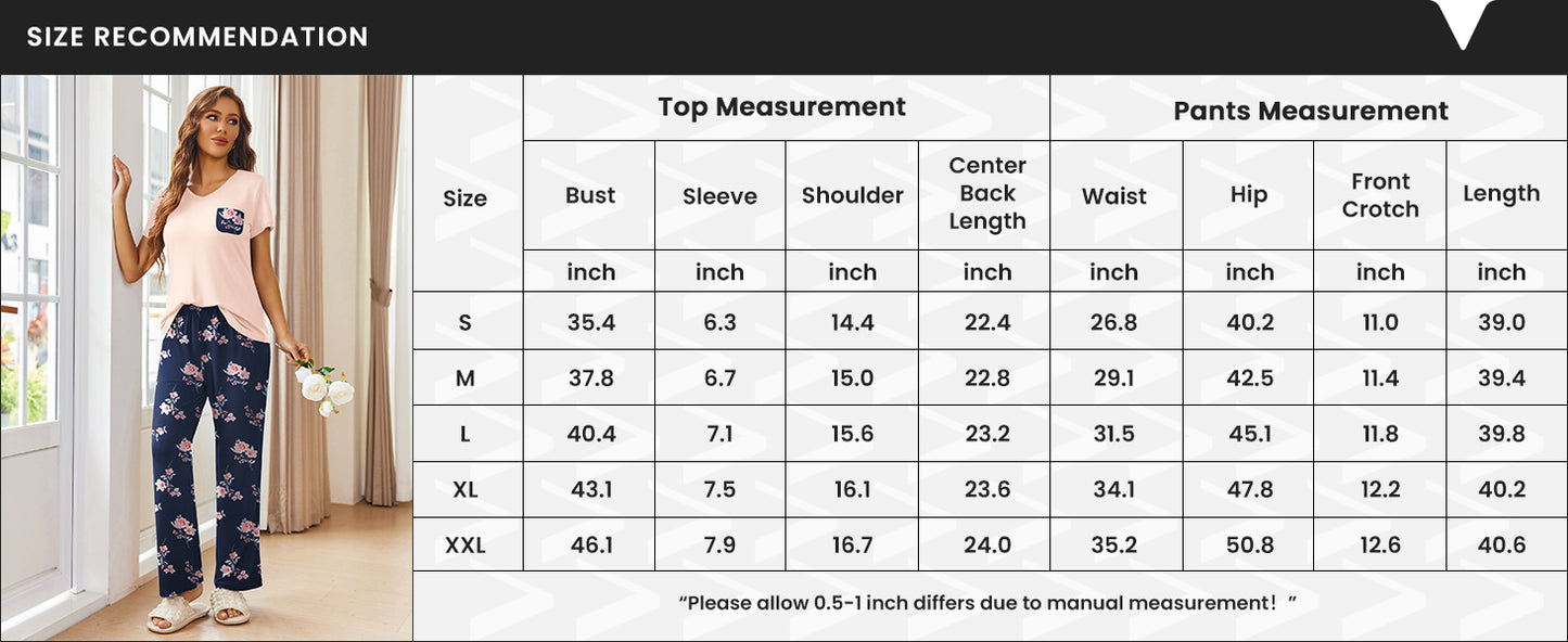 Ekouaer Pajama Sets for Women 2 Piece Short Sleeve Pj Sets With Long Printed Pants Sleepwear Casual Lounge Sets