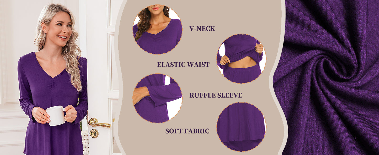 Ekouaer Womens Pajama Sets 2 Piece Lounge Set Fall Winter Pajamas Long Sleeve Pjs Top and Pants Soft Pj Sets Loose Sleepwear