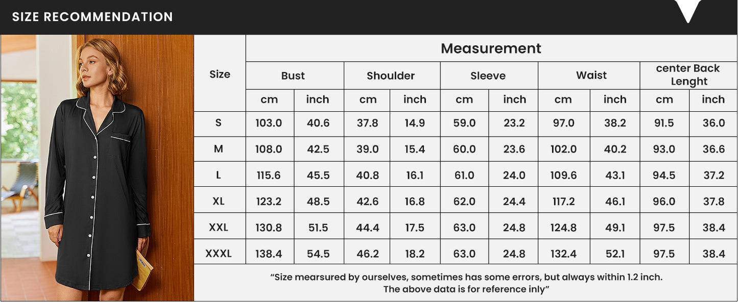 Ekouaer Nightgowns for Women Long Sleeve Nightshirt Button Down Sleepshirt Nightdress Boyfriend Sleepwear