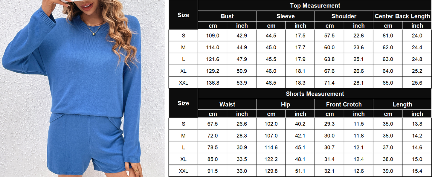 Ekouaer Pajamas Womens 2 Piece Lounge Set Cozy Knit Long Sleeve Sweater Shorts Set Oversized Matching Outfits