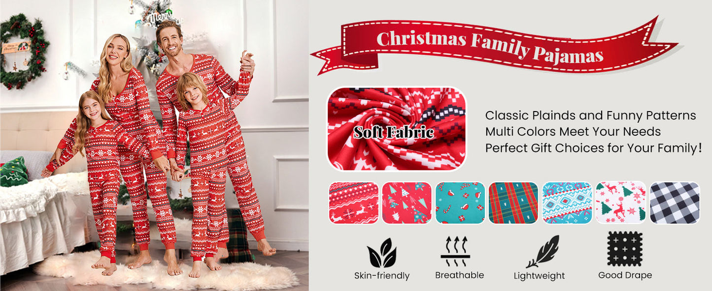 Ekouaer Christmas Pajamas for Family Matching Pj Sets Womens Mens Kids Pjs Long Sleeve Sleepwear Lounge Sets Outfits