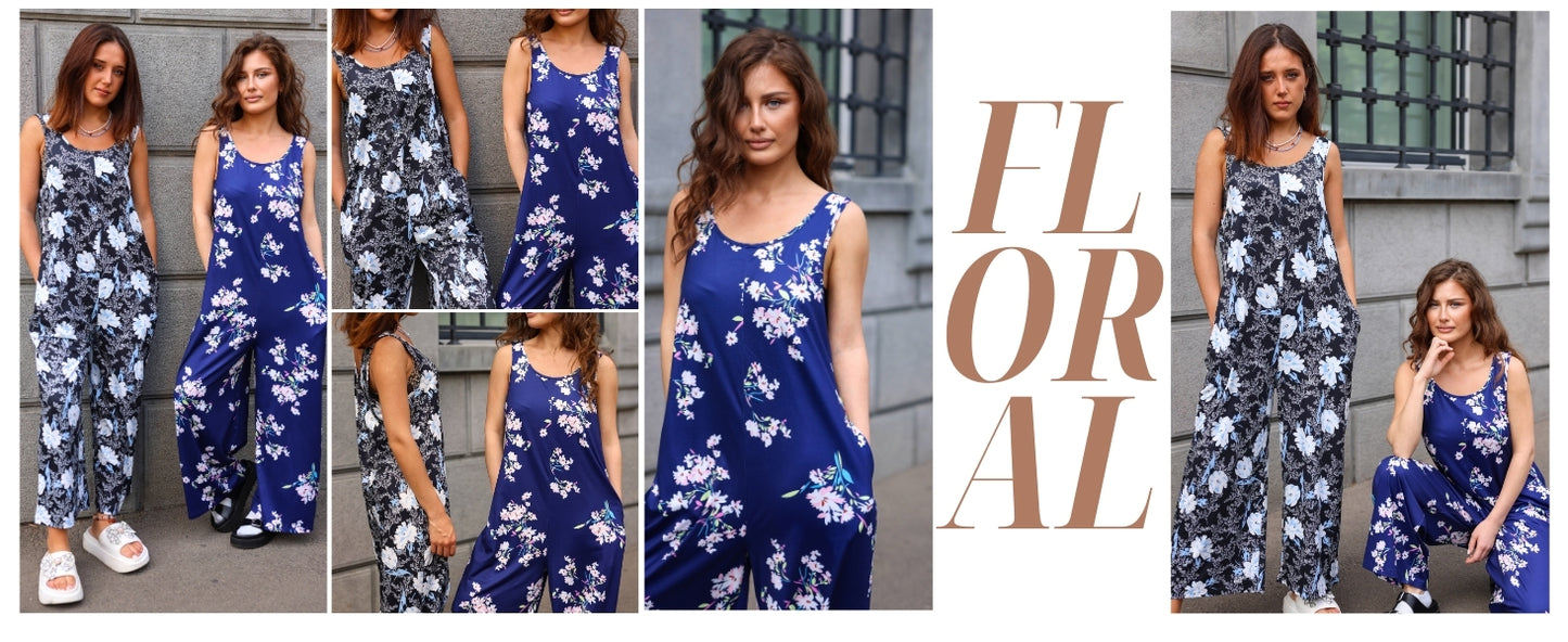 Ekouaer Sleeveless Jumpsuits for Women Casual Summer Scoop Neck Tank Rompers Wide Leg Pants Overall Jumpers with Pockets