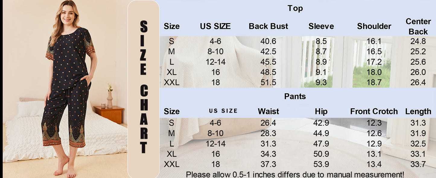 Ekouaer 2 Piece Women's Short Sleeve Capri Lounge Set Soft Mumu Pajama Sets with Pockets Loose Sleepwear Lightweight Homewear