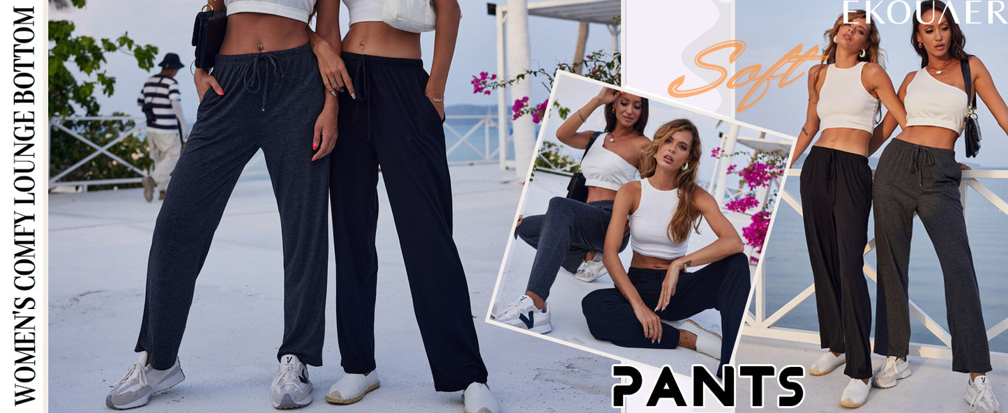 Ekouaer Women Pajama Pants Comfy Pj Bottom with Pockets Stretch Plaid Sleepwear