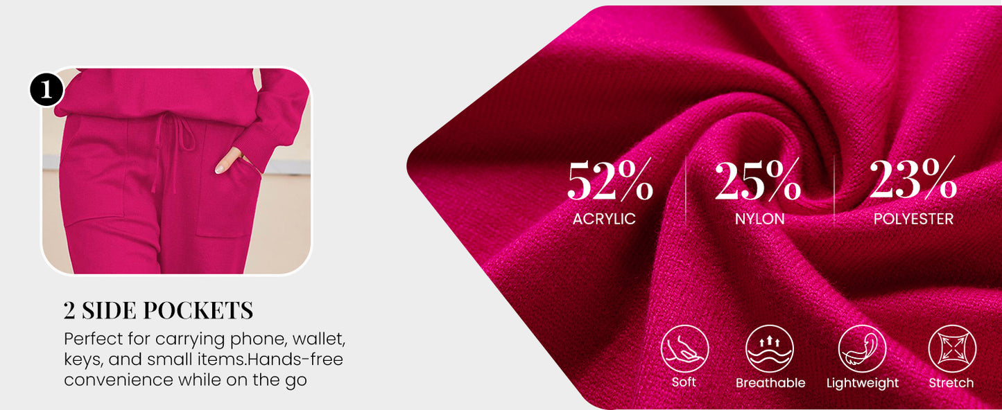 Ekouaer Women's 2 Piece Lounge Set Long Sleeve Knit Pajamas Sweatsuit Jogger Pant Outfits With Pockets