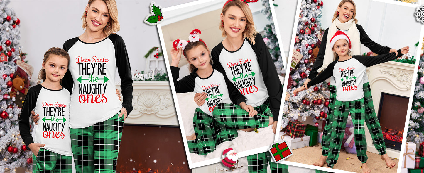 Ekouaer Christmas Pajamas for Family Long Sleeve Pjs Matching Sets with Plaid Pants Soft Sleepwear Loungewear