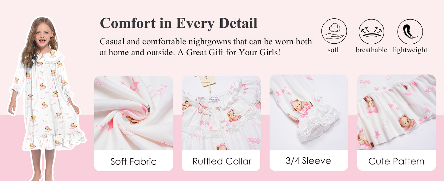 Ekouaer Girls Nightgowns Toddler Pajamas Dress Sleep Nightshirts Princess Soft Sleepwear for Kids