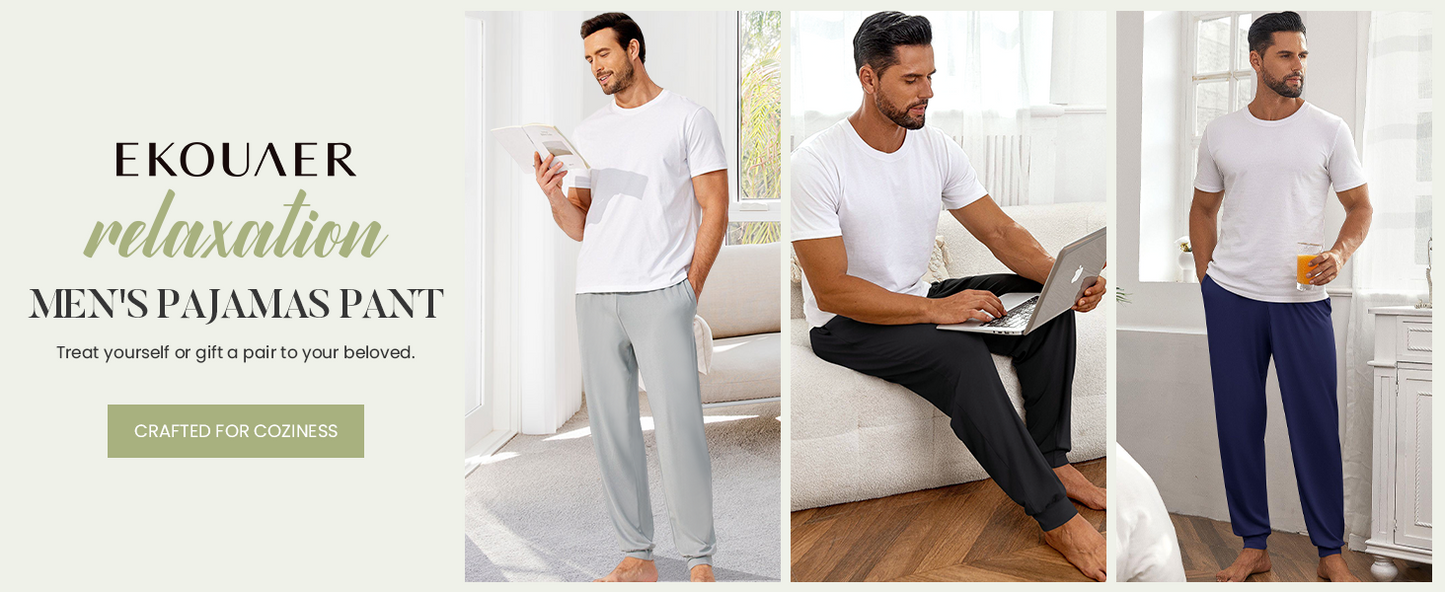 Ekouaer Men's Pajama Pants, Lightweight Loungewear, Comfy Jogger Sleep Pant Long Pj Bottoms with Drawstring & Pockets