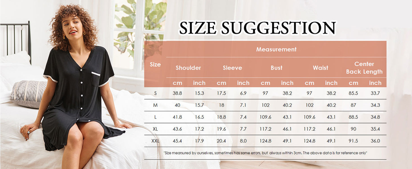 Ekouaer Nightgowns for Women Button Down Pajamas Tops Short Sleeve Sleepwear V-Neck Sleepwear
