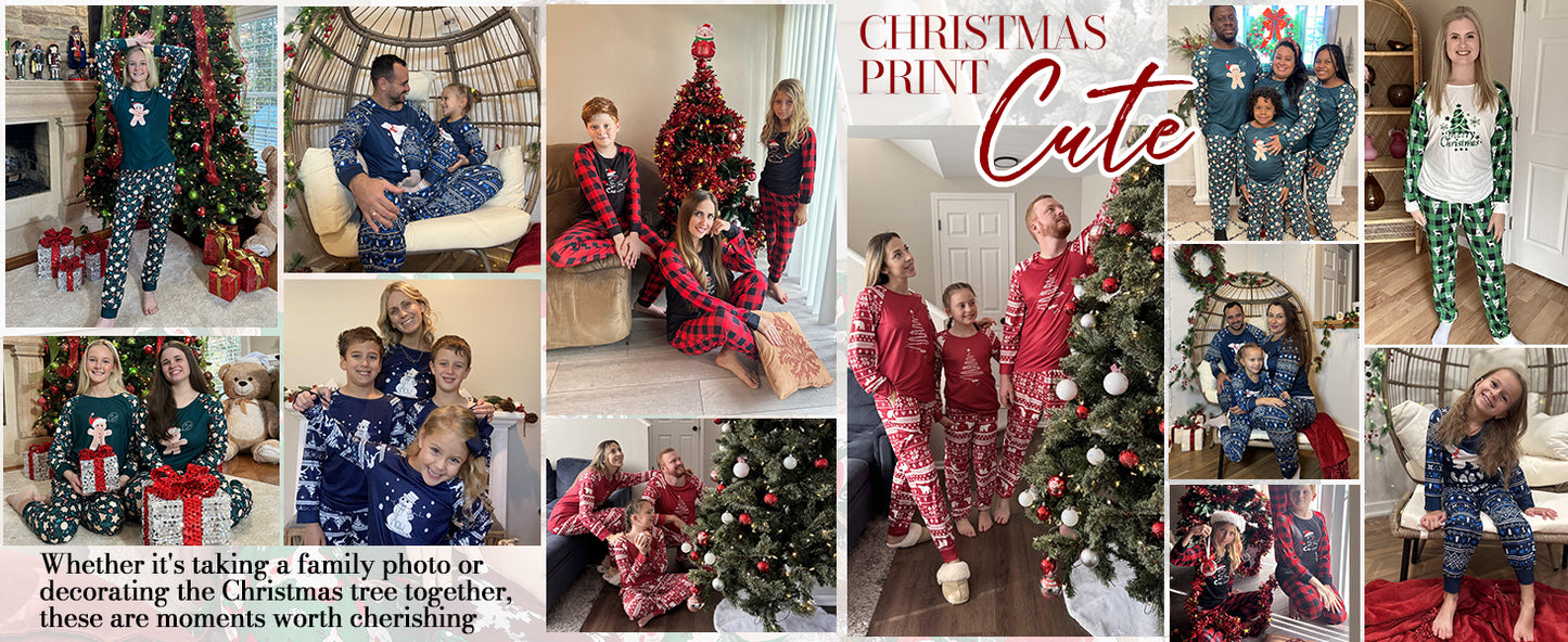 Ekouaer Christmas Pajamas for Family Long Sleeve Pjs Matching Sets with Plaid Pants Soft Sleepwear Loungewear