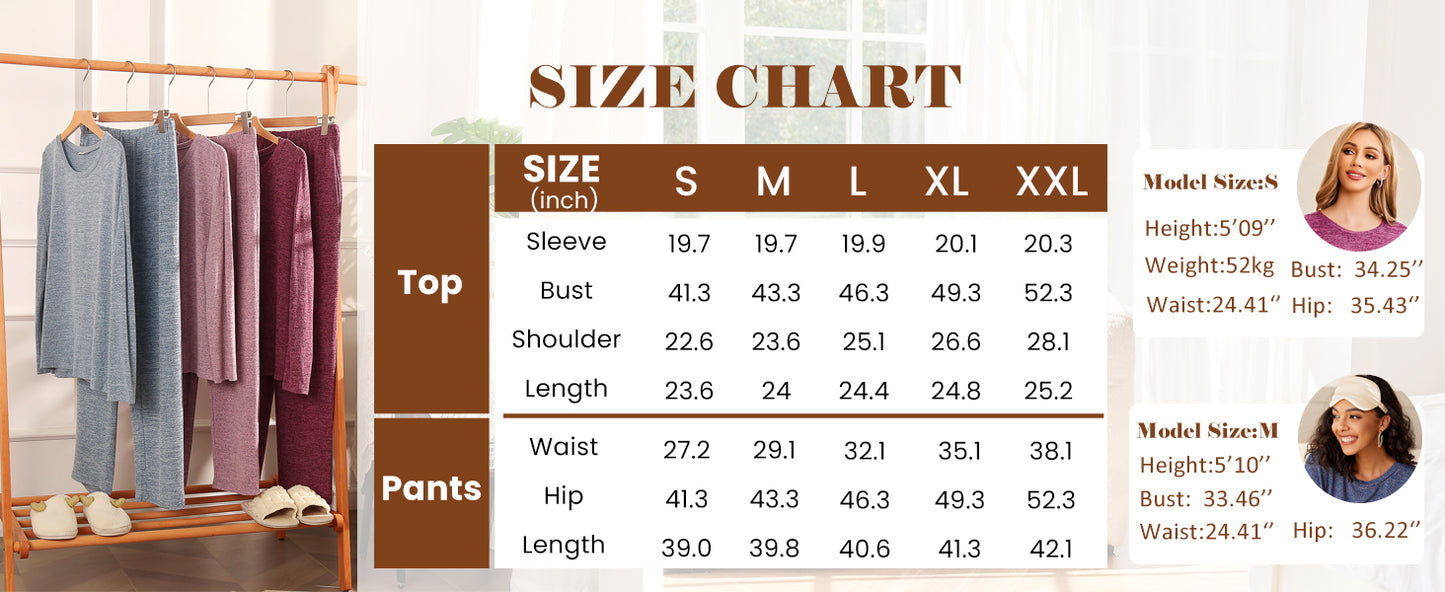 Ekouaer Pajama Set Womens Long Sleeve Sleepwear Pullover Top and Pants Cozy Loungewear Soft Pjs Lounge Set with Pockets