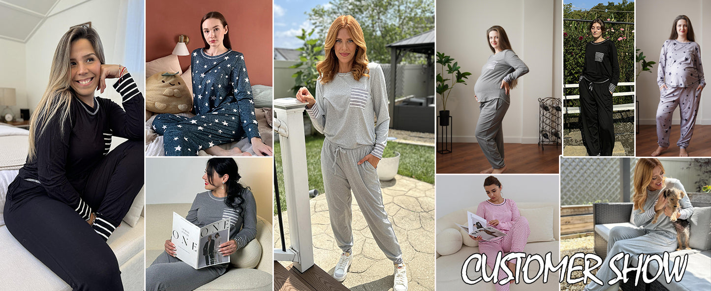 Ekouaer Pajamas Women's Long Sleeve Pj Set Soft 2 Piece Loungewear Sleepwear with Jogger Pants