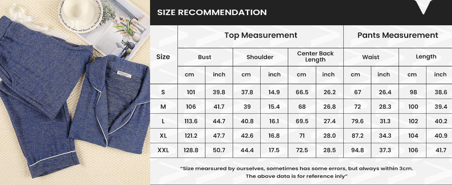 Ekouaer Women's Pajamas Long Sleeve Sleepwear Casual Button Down Loungewear Soft Pjs Set