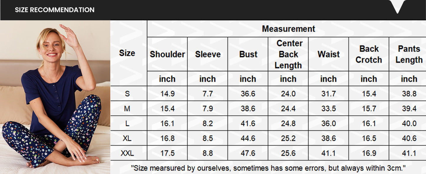 Ekouaer Women's Maternity Nursing Pajamas Sets Breastfeeding Printed Sleepwear Short Sleeve 2 Pcs Henley Top and Pants Set