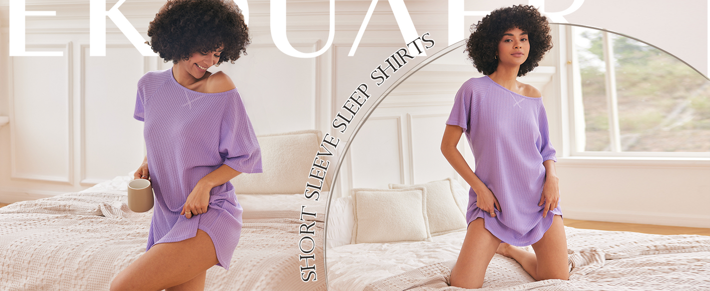 Ekouaer 3 Pack Women's Short Sleeves Shirt Casual Sleepdress Oversized Nightgown Sleepwear Set