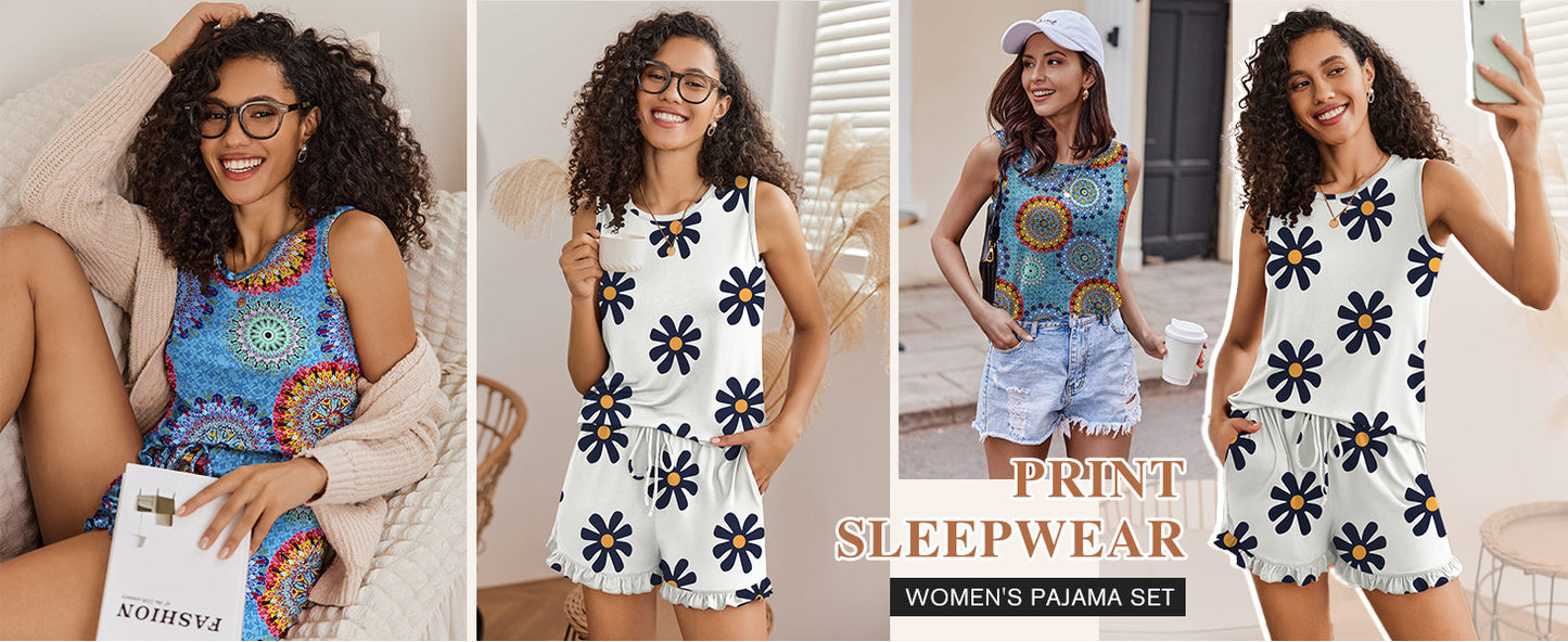 Ekouaer 2 Pack Women's Pajama Set Short Pyjamas for Women Summer Pjs Sets Sleeveless Sleepwear Loungewear